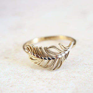 Two-Colour Gold Feather Ring Rings Carathea 