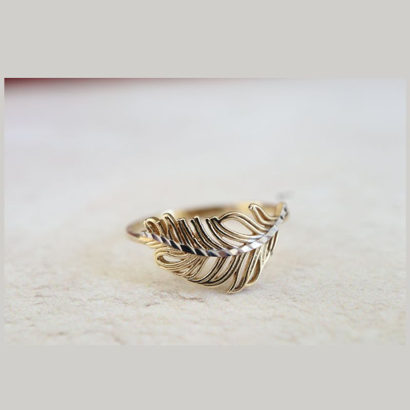 Two-Colour Gold Feather Ring Rings Carathea 