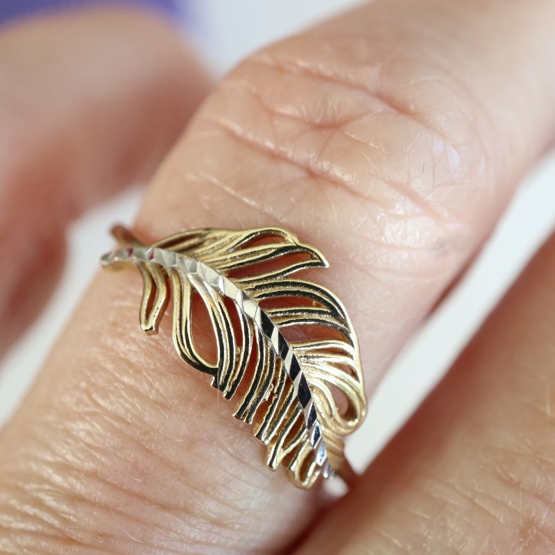 Two-Colour Gold Feather Ring Rings Carathea 