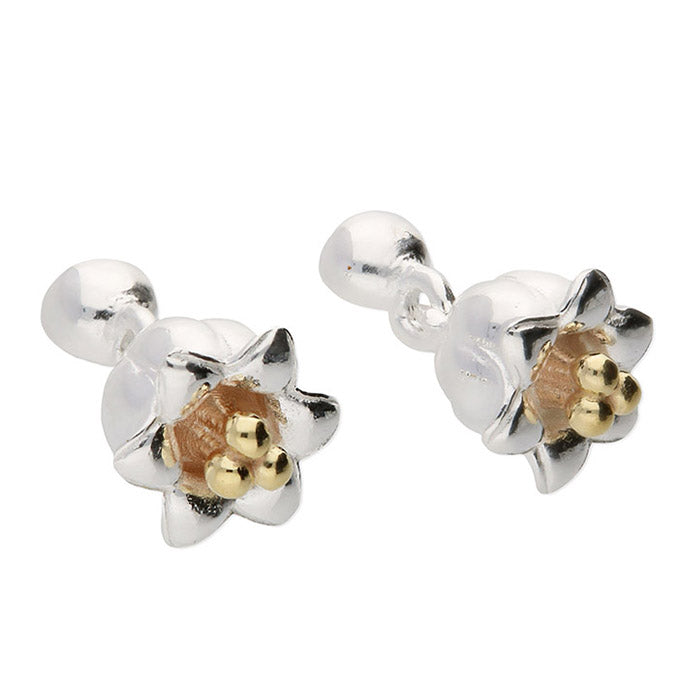 Ladies' Two-Tone Lily of the Valley May Birthmonth Flower Stud Earrings