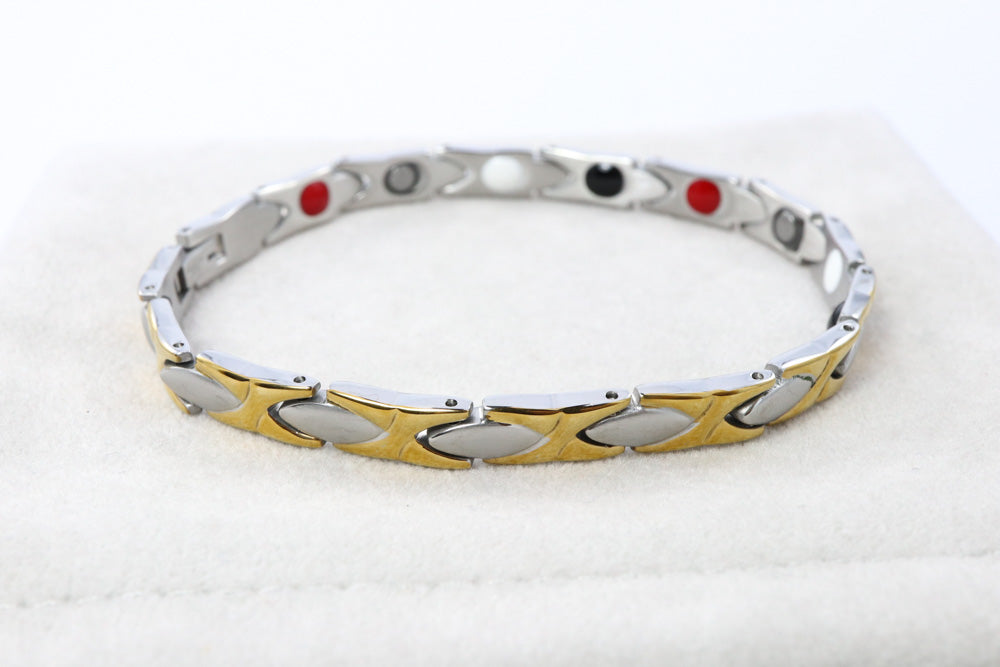 Two Tone Stainless Steel Link Bracelet with Magnets