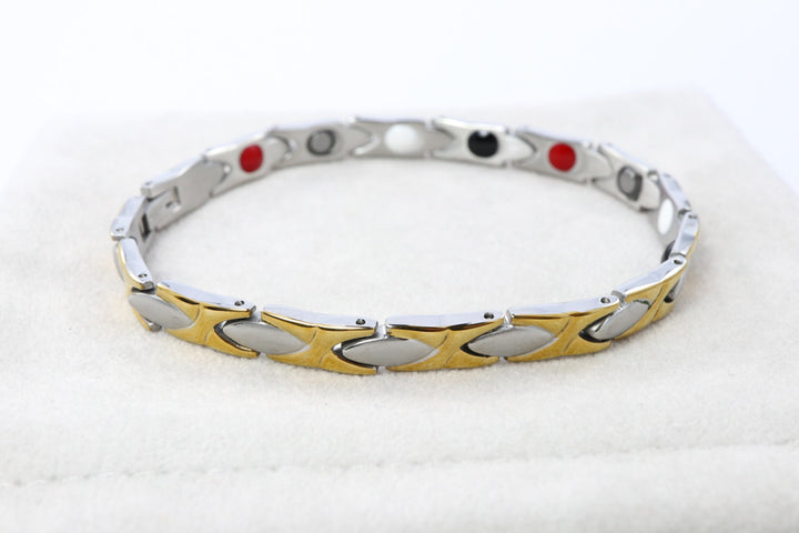 Two Tone Stainless Steel Link Bracelet with Magnets