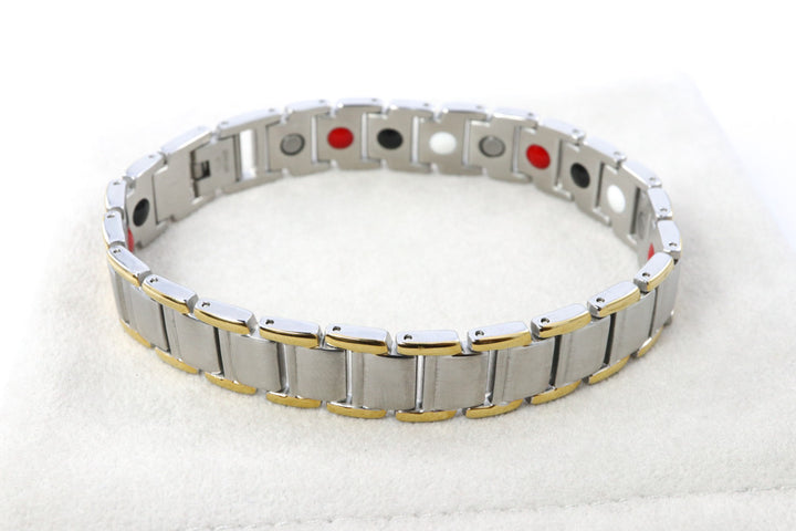 Two Tone Wide Stainless Steel Magnetic Bracelet