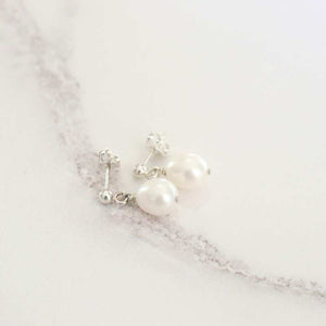 silver drop earrings white barrel shape drop pearl earrings - Carathea jewellers