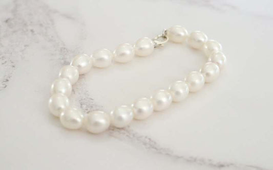 silver white barrel shape pearl bracelet - Carathea jewellers