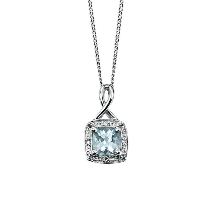 9ct white gold aquamarine & diamond pendant - Carathea jewellers