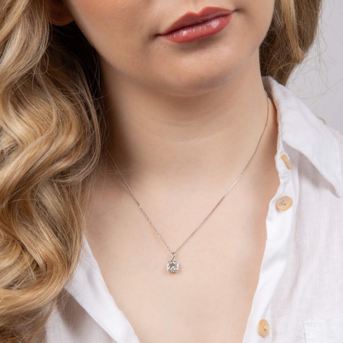 9ct white gold aquamarine & diamond pendant - Carathea jewellers