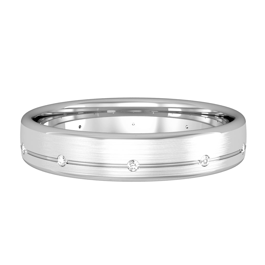 white gold brushed 4mm wedding ring set with 10 diamonds | Carathea