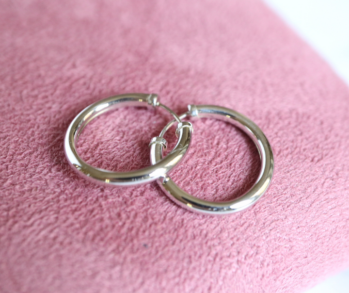 18 mm White Gold Capped Hoop Earrings