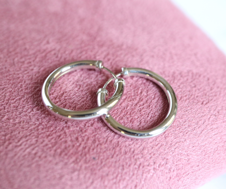 18mm White Gold Capped Hoop Earrings