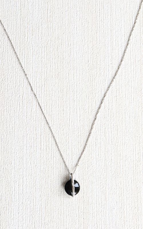 White Gold Black Agate and Diamond Pendant