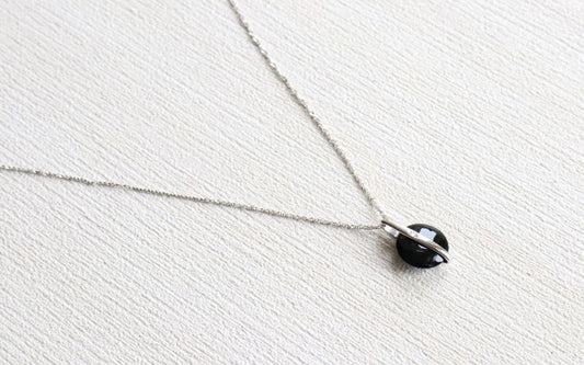 White Gold Black Agate and Diamond Pendant