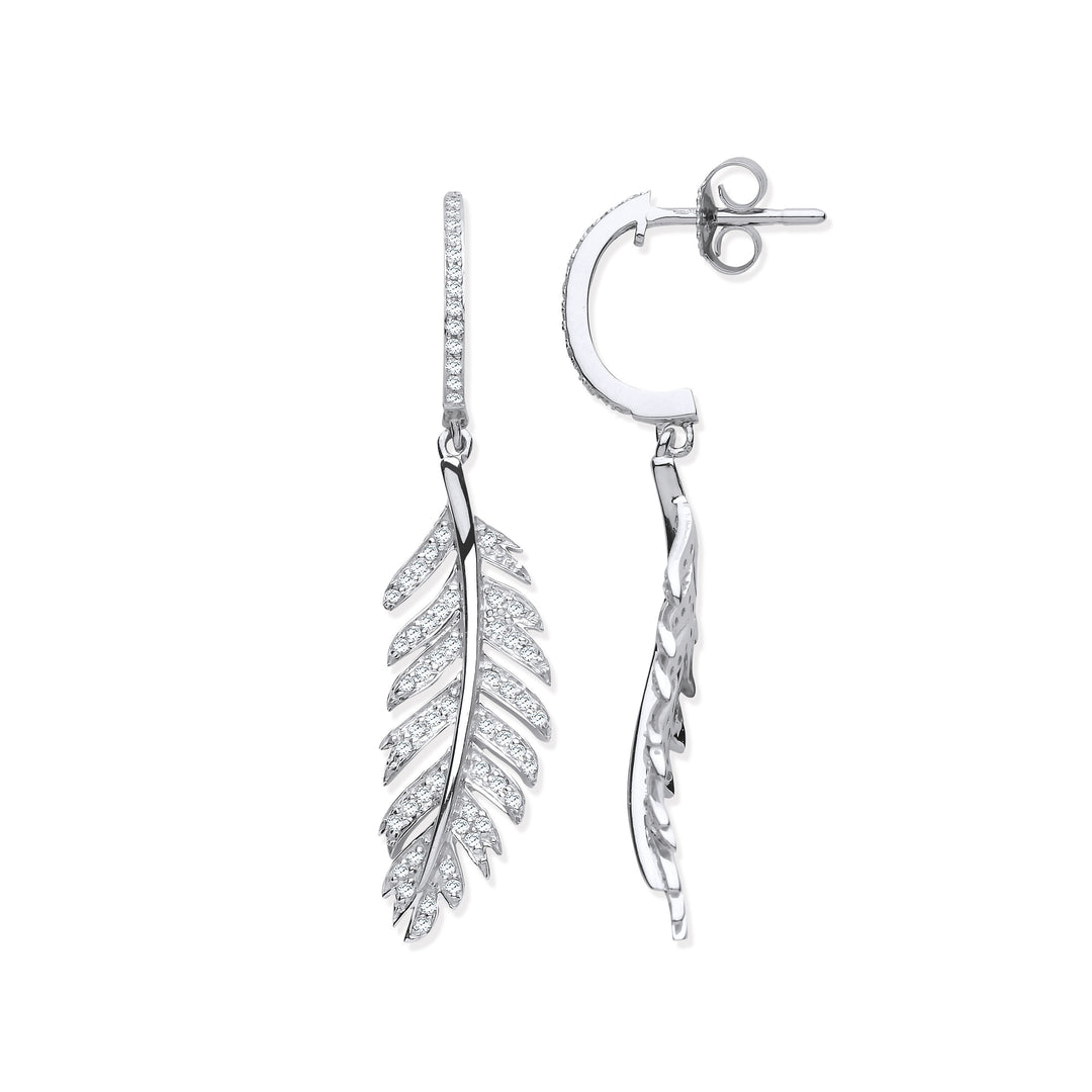 9ct White gold diamond drop feather earrings - Carathea & Jools