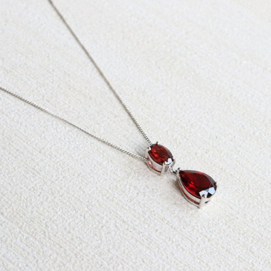 White Gold and Garnet Double Drop Pendant