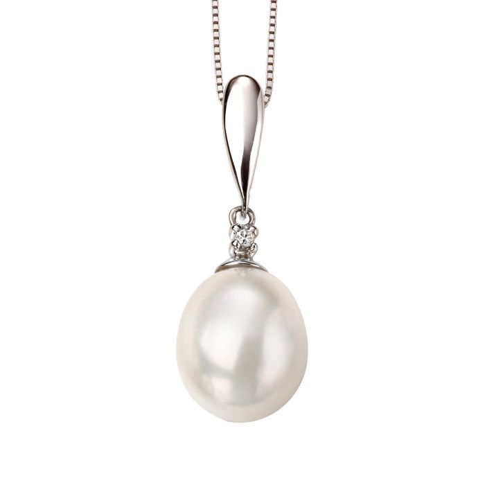 9ct White Gold Pearl and Diamond Pendant