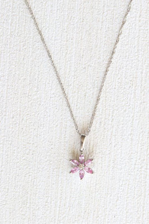 9ct White Gold Pink Sapphire & Diamond Flower Pendant