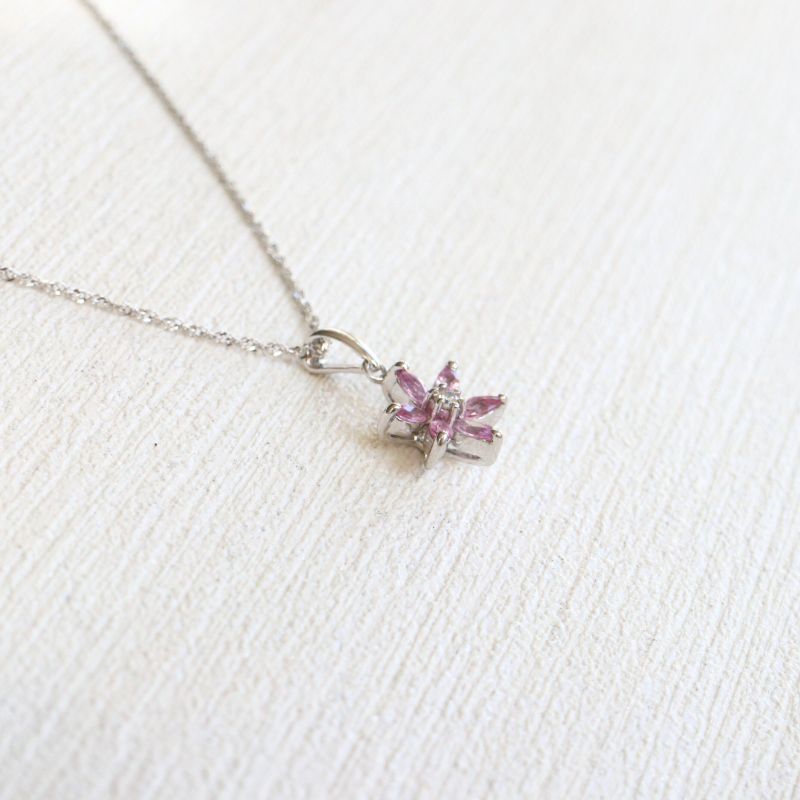 9ct White Gold Pink Sapphire and Diamond Flower Pendant - Carathea Jewellers