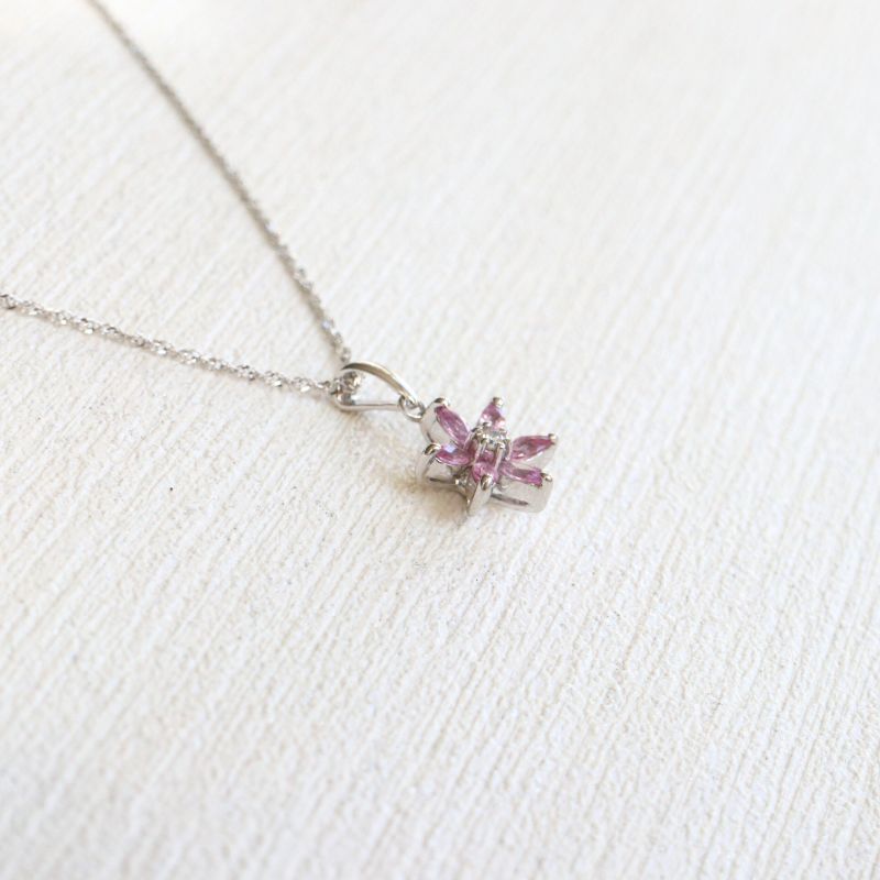 9ct White Gold Pink Sapphire & Diamond Flower Pendant