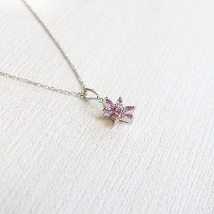 9ct White Gold Pink Sapphire and Diamond Flower Pendant - Carathea Jewellers