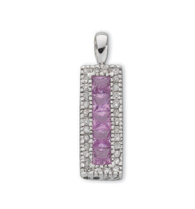 white gold oblong pink sapphire and diamond pendant - Carathea jewellers