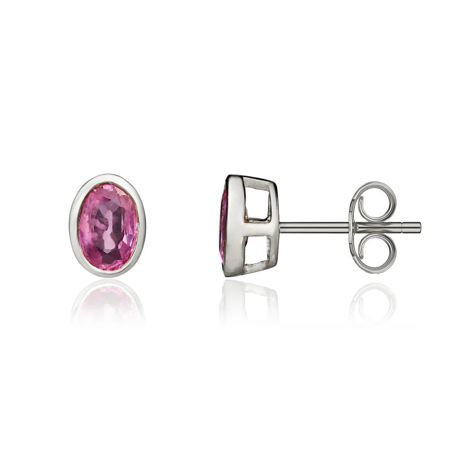 white gold oval pink sapphire stud earrings - Carathea jewellers