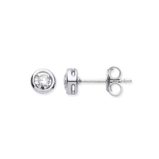 white gold rubover illusion set diamond stud earrings - Carathea