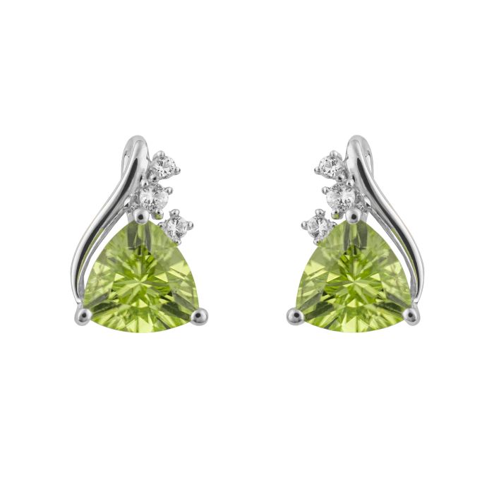 white gold trillion cut peridot white topaz stud earrings - Carathea jewellers