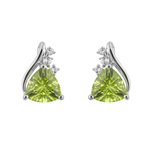 white gold trillion cut peridot white topaz stud earrings - Carathea jewellers