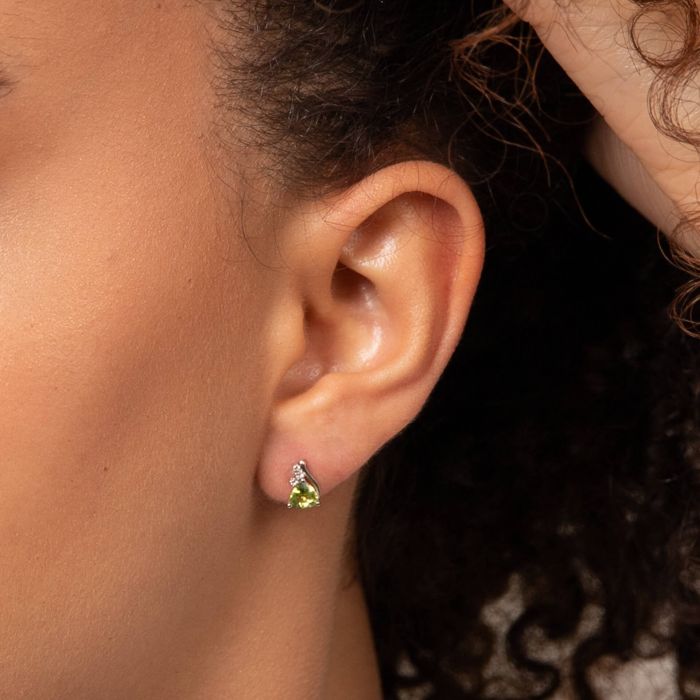 white gold trillion cut peridot white topaz stud earrings - Carathea jewellers