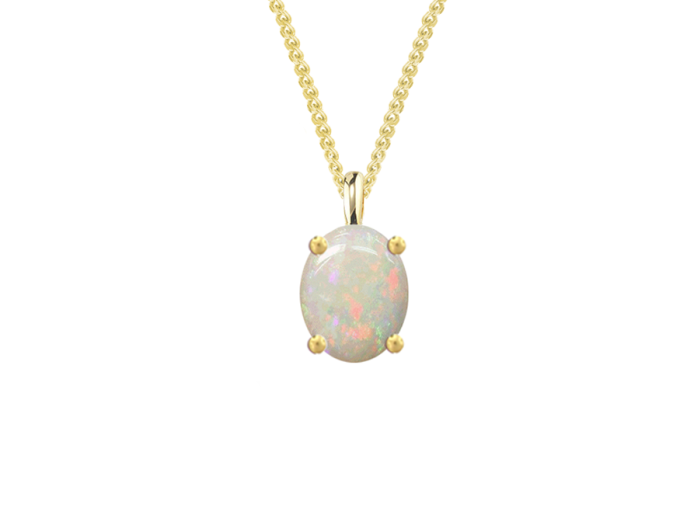 Gold Oval Opal Solitaire Pendant