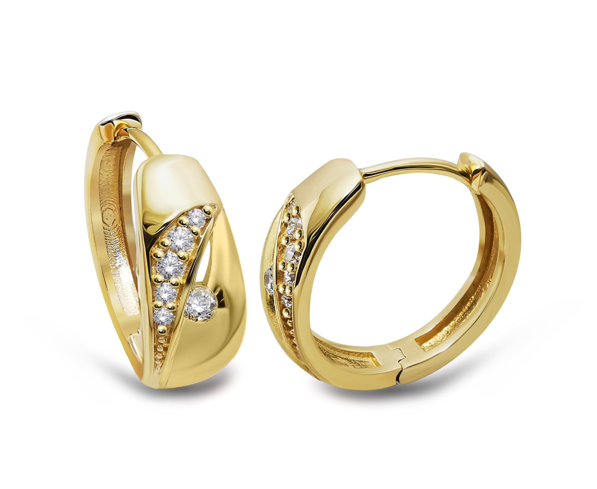 Yellow Gold Plated Silver Hoop Earrings with CZ