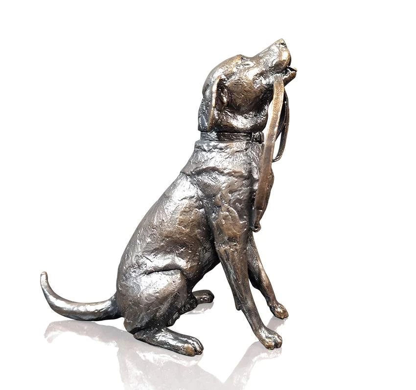 solid bronze medium sculpture of labrador with lead