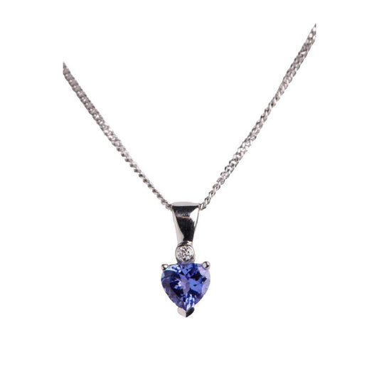 18ct White Gold Tanzanite Heart with Diamond Pendant Jewellery Hanron 