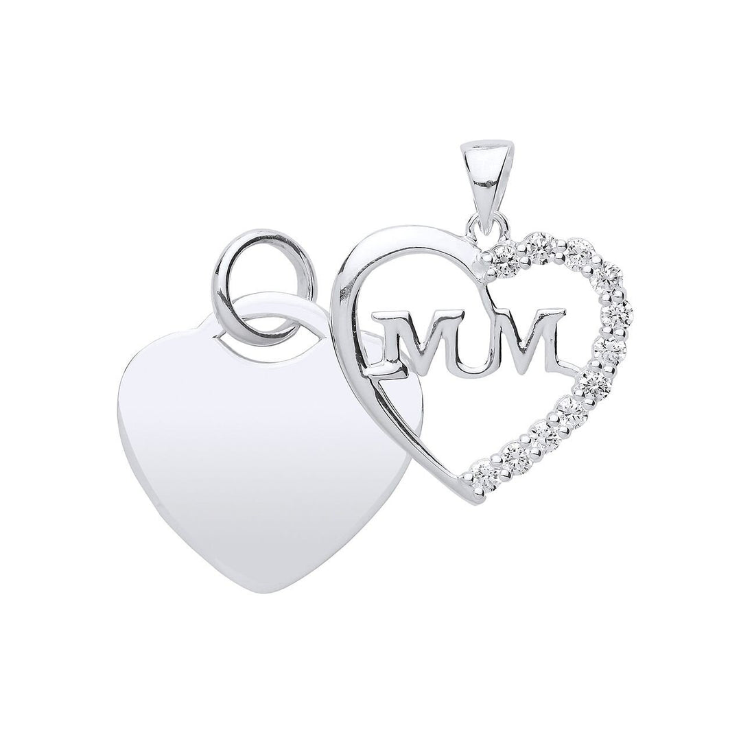 Silver Two-Part CZ Mum Heart Pendant Jewellery Ian Dunford