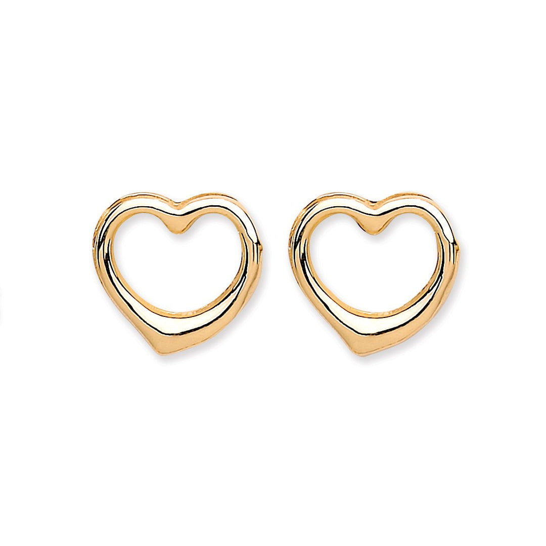 9ct Gold Open Heart Stud Earrings Jewellery Hanron