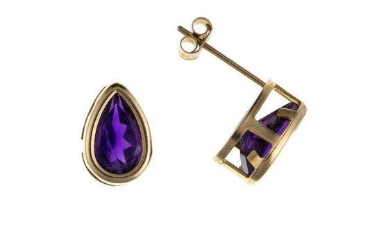 9ct Gold Real Amethyst Pear-Shaped Stud Earrings Jewellery Ian Dunford 