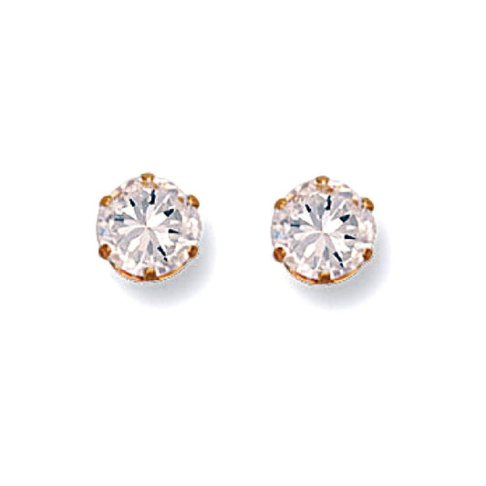 Gold CZ Stud Earrings 6 mm Jewellery Hanron 