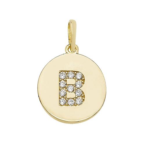 9ct Gold Disc Initial Pendant with Cubic Zirconia's Necklaces & Pendants Treasure House Limited B