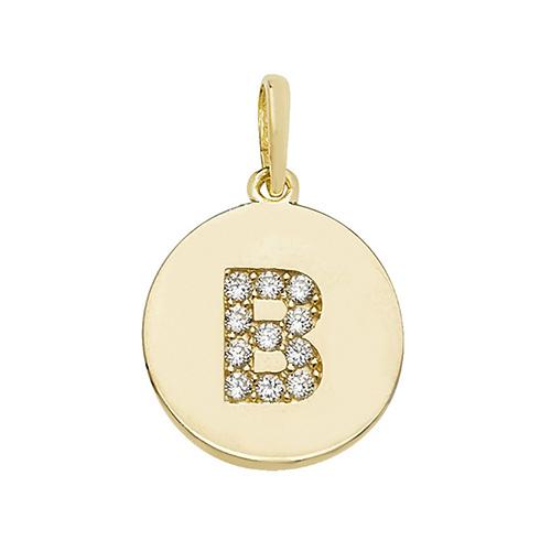 9ct Gold Disc Initial Pendant with Cubic Zirconia's Necklaces & Pendants Treasure House Limited A 