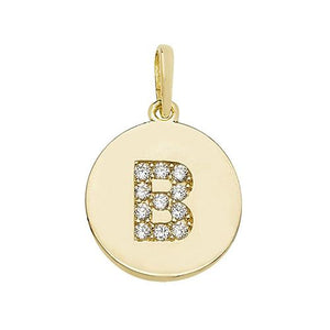 9ct Gold Disc Initial Pendant with Cubic Zirconia's Necklaces & Pendants Treasure House Limited B 