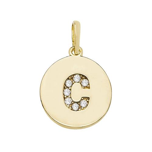9ct Gold Disc Initial Pendant with Cubic Zirconia's Necklaces & Pendants Treasure House Limited C 
