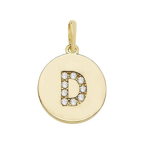 9ct Gold Disc Initial Pendant with Cubic Zirconia's Necklaces & Pendants Treasure House Limited D