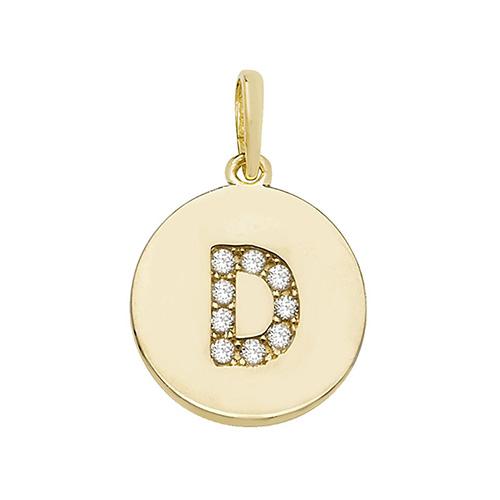 9ct Gold Disc Initial Pendant with Cubic Zirconia's Necklaces & Pendants Treasure House Limited D 