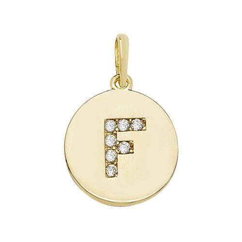 9ct Gold Disc Initial Pendant with Cubic Zirconia's Necklaces & Pendants Treasure House Limited F 