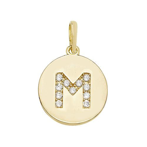 9ct Gold Disc Initial Pendant with Cubic Zirconia's Necklaces & Pendants Treasure House Limited M 
