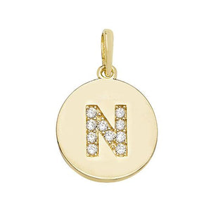 9ct Gold Disc Initial Pendant with Cubic Zirconia's Necklaces & Pendants Treasure House Limited N 