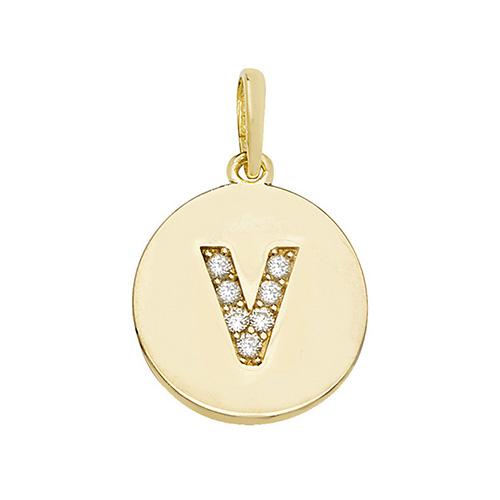 9ct Gold Disc Initial Pendant with Cubic Zirconia's Necklaces & Pendants Treasure House Limited V 