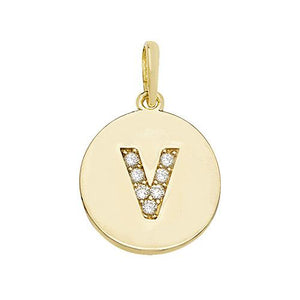 9ct Gold Disc Initial Pendant with Cubic Zirconia's Necklaces & Pendants Treasure House Limited V 