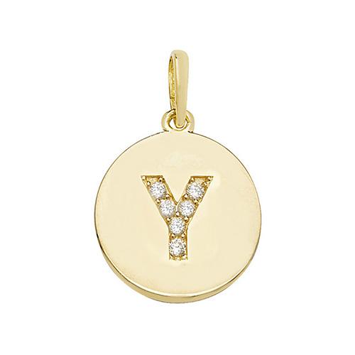 9ct Gold Disc Initial Pendant with Cubic Zirconia's Necklaces & Pendants Treasure House Limited Y 