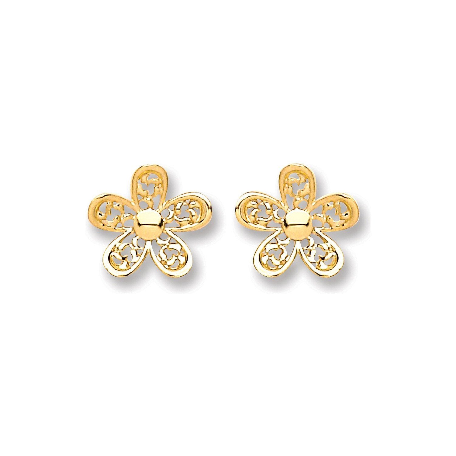 Gold Filigree Flower Stud Earrings Earrings Hanron 